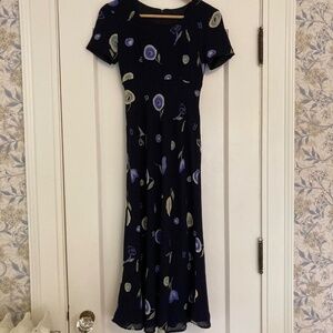 Vintage Petite Sophisticate Dress - Navy Blue Floral - Size 4